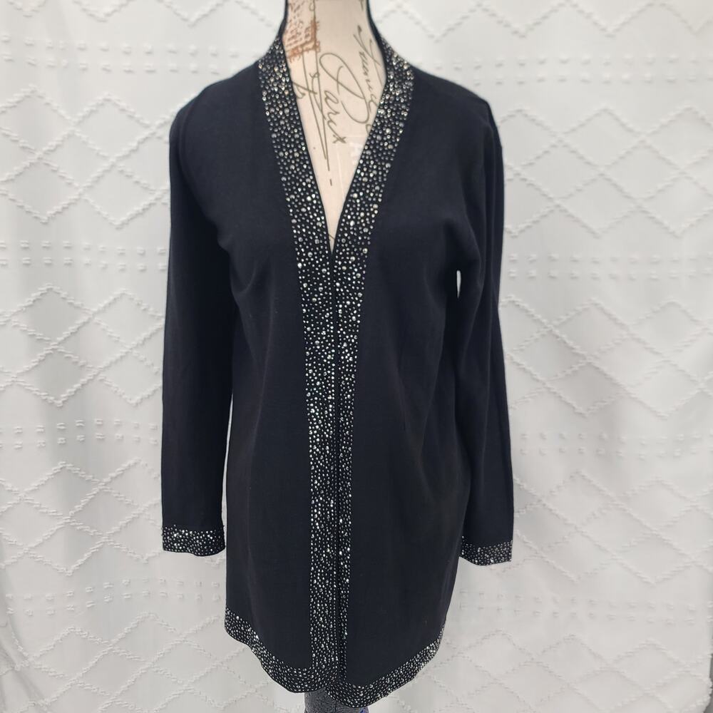Liquid by Sioni wool blend beaded trim cardigan Size Small P Old Money Formal - Picture 2 of 9